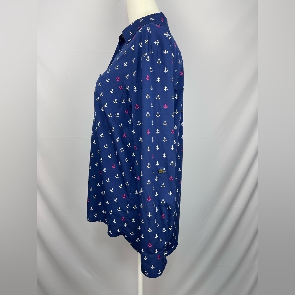 C. Wonder Anchor print navy button down blouse women’s 10 - Picture 4 of 15